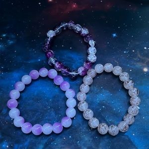 Two Purple Bracelet One Clear One White One Rocky Bracelet